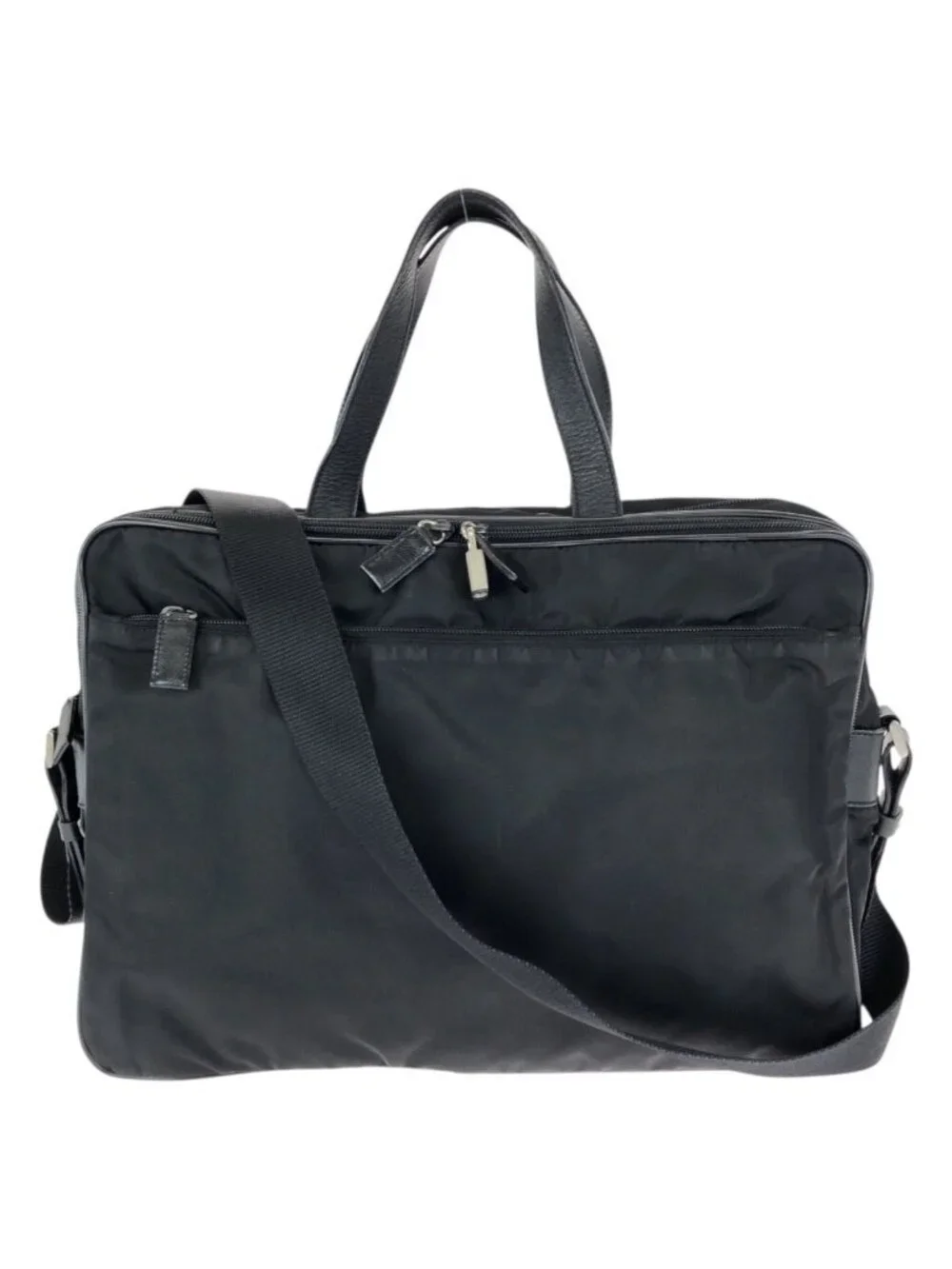 Prada Tessuto Saffiano 2-Way Black Silver Nylon Leather Business